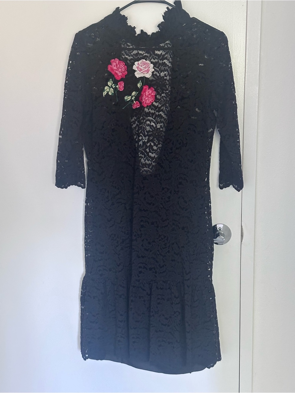 Blugirl Blumarine Black Lace Embroidered Floral Midi Dress Made in Italy